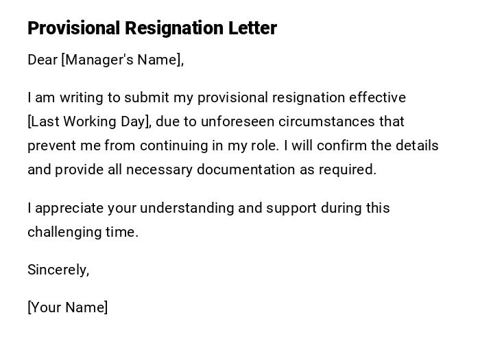 Provisional Resignation Letter
