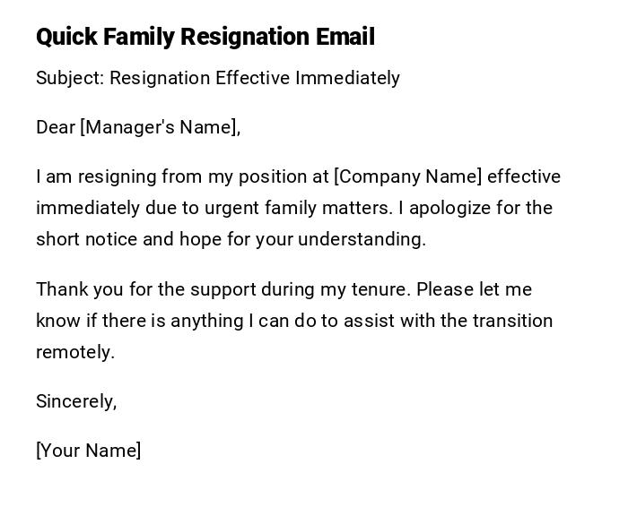 Quick Family Resignation Email Quick Family Resignation Email