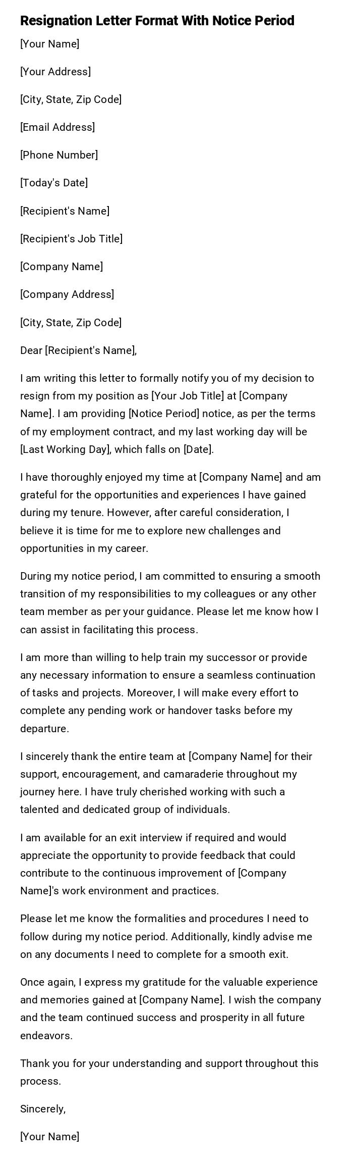 Resignation Letter Format With Notice Period