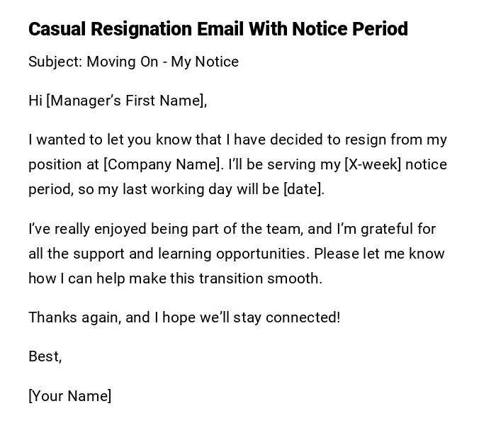 Casual Resignation Email With Notice Period Casual Resignation Email With Notice Period