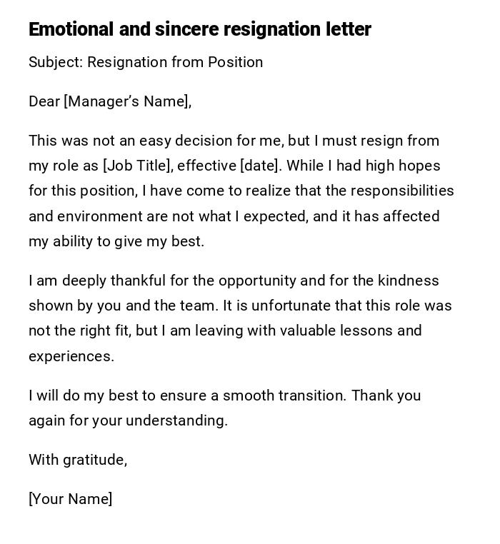 Emotional and sincere resignation letter