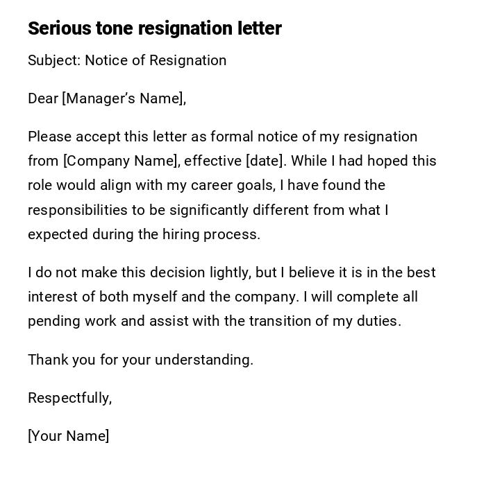 Serious tone resignation letter