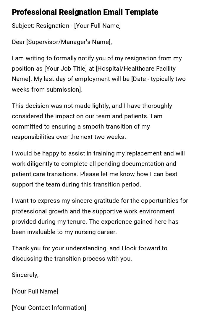 Professional Resignation Email Template