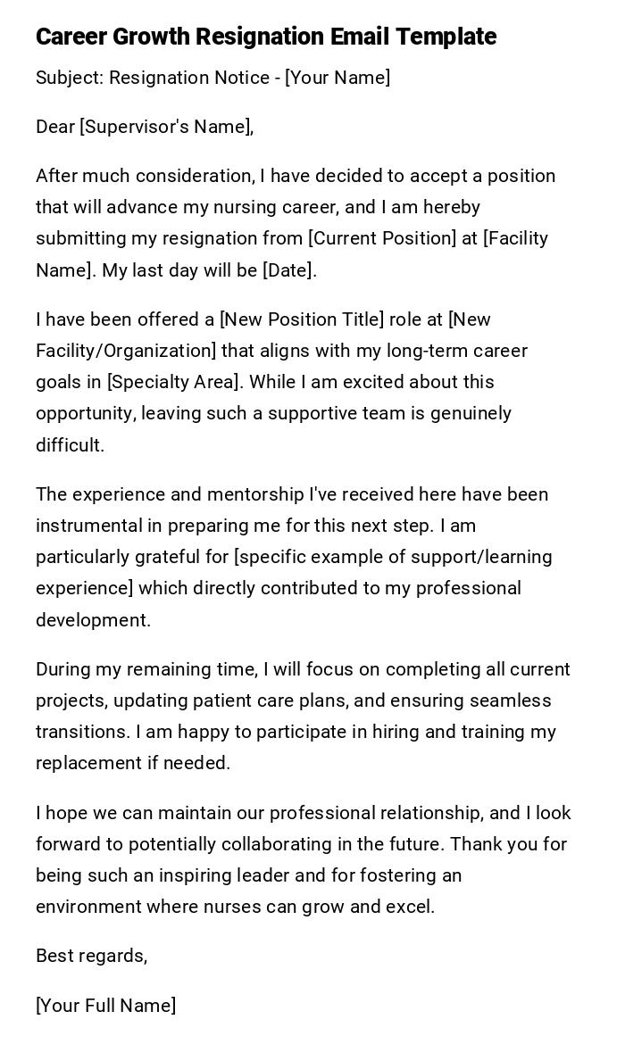 Career Growth Resignation Email Template