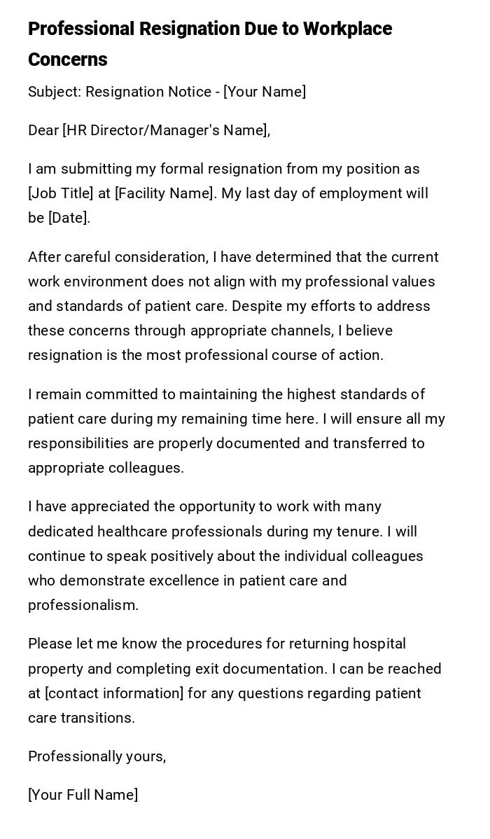 Professional Resignation Due to Workplace Concerns