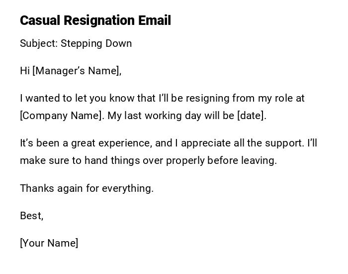 Casual Resignation Email Casual Resignation Email