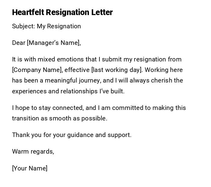 Heartfelt Resignation Letter Heartfelt Resignation Letter
