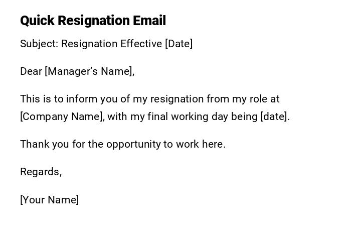 Quick Resignation Email Quick Resignation Email