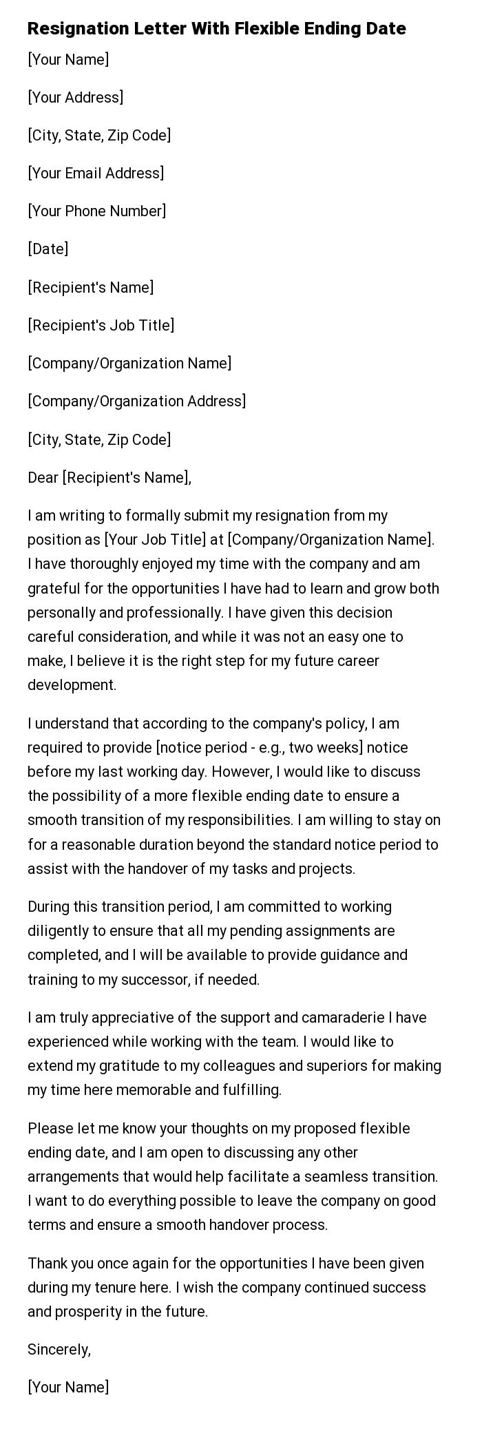 Resignation Letter With Flexible Ending Date