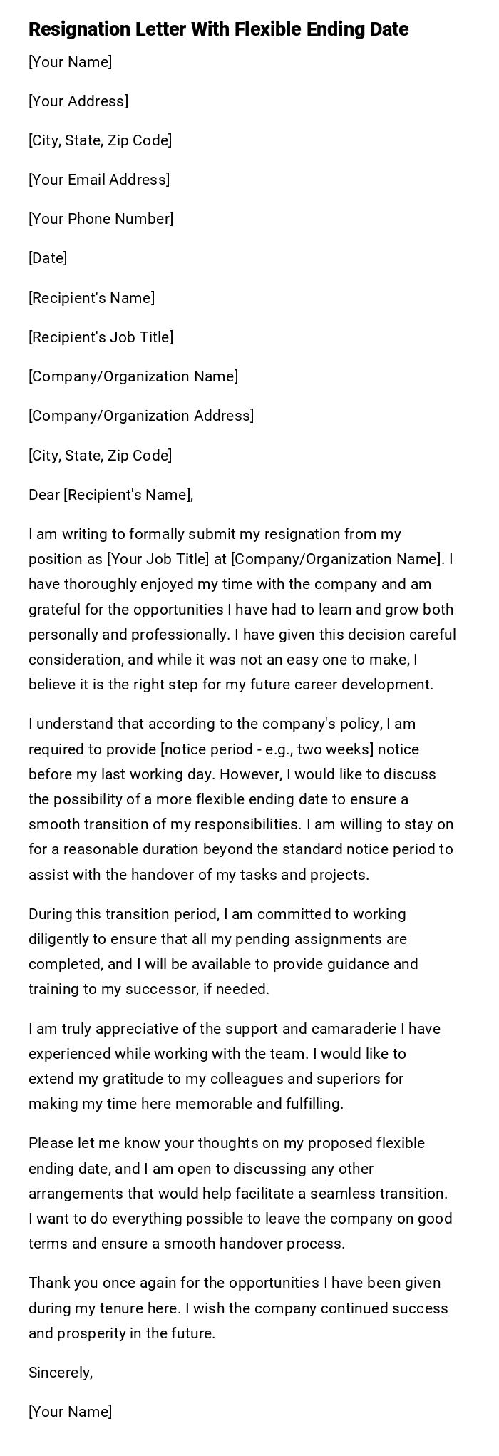 Resignation Letter With Flexible Ending Date