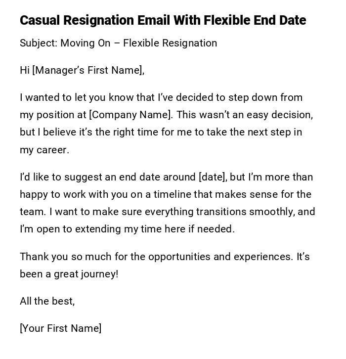 Casual Resignation Email With Flexible End Date Casual Resignation Email With Flexible End Date