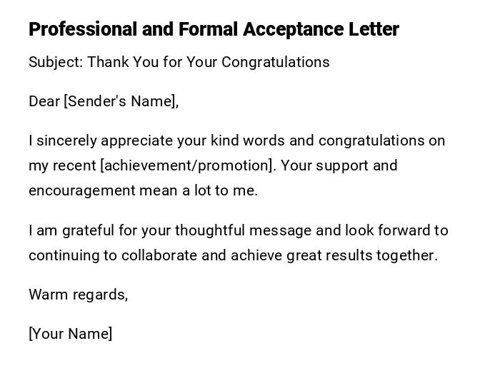 Professional and Formal Acceptance Letter Professional and Formal Acceptance Letter