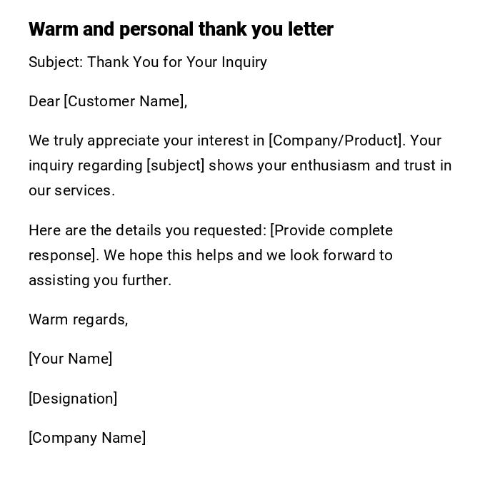Warm and personal thank you letter