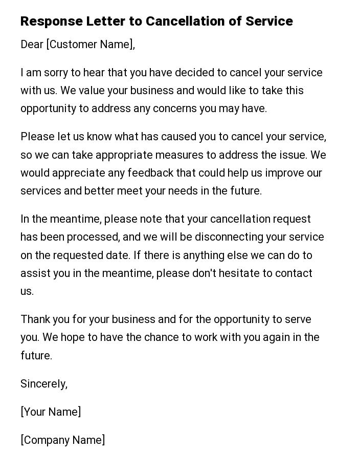 Response Letter to Cancellation of Service