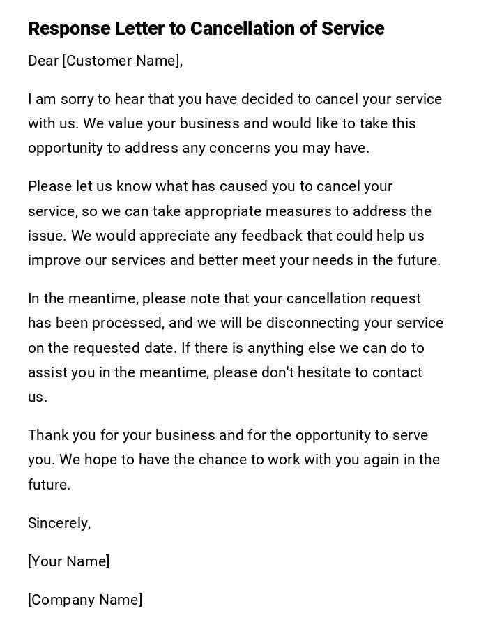 Response Letter to Cancellation of Service