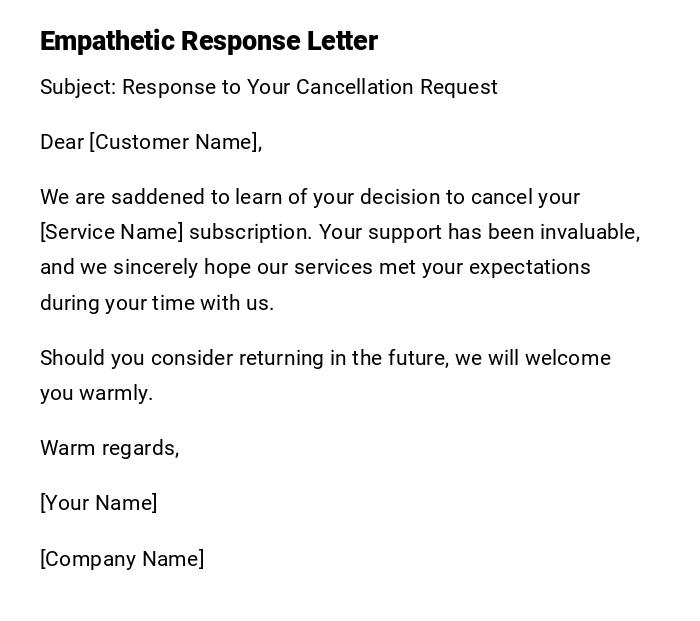 Empathetic Response Letter Empathetic Response Letter