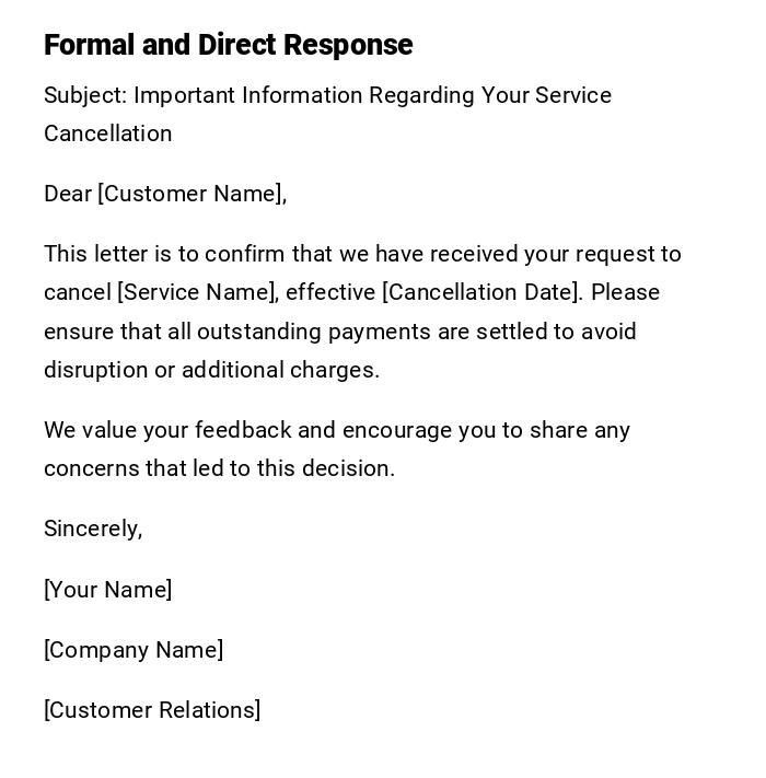 Formal and Direct Response Formal and Direct Response