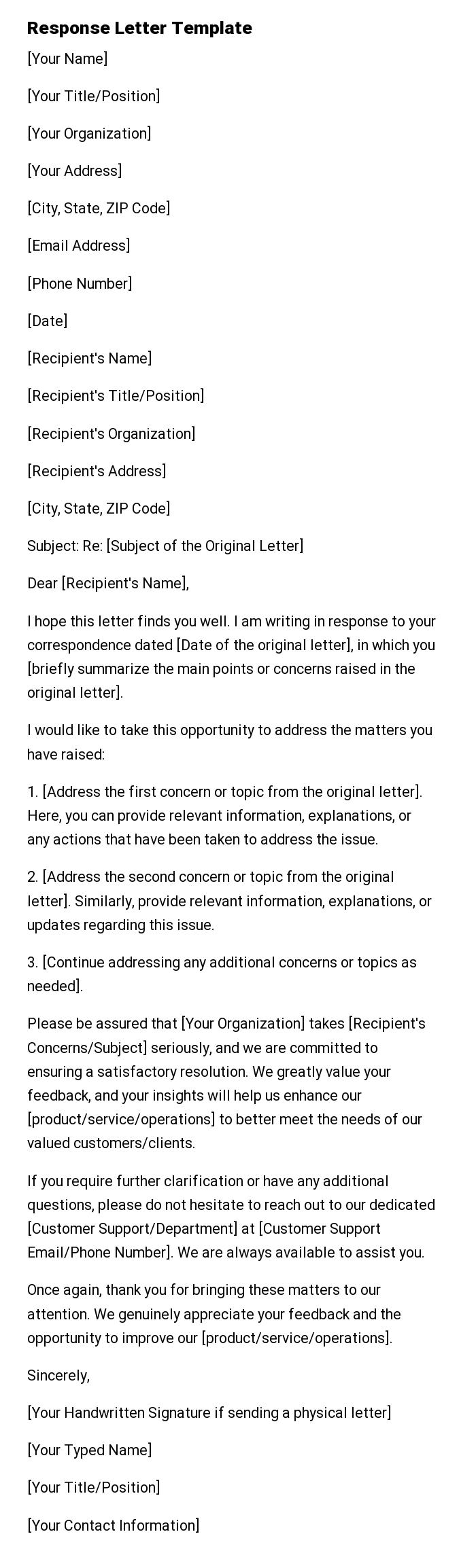 Response Letter Template