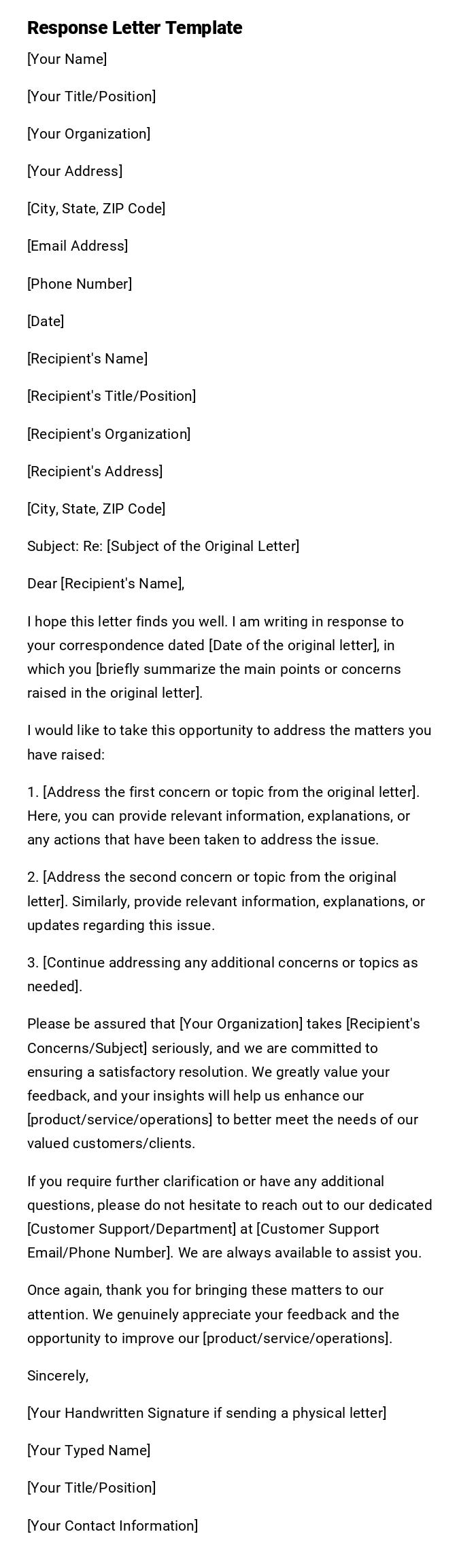 Response Letter Template