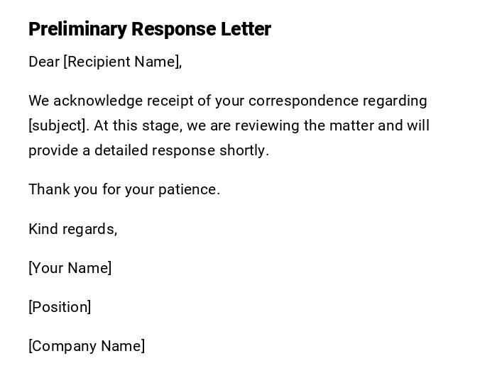 Preliminary Response Letter Preliminary Response Letter