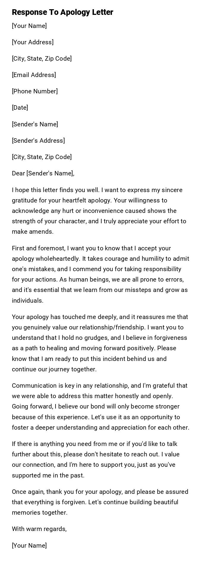 Response To Apology Letter