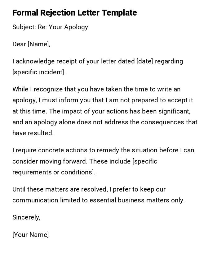 Formal Rejection Letter Template Formal Rejection Letter Template