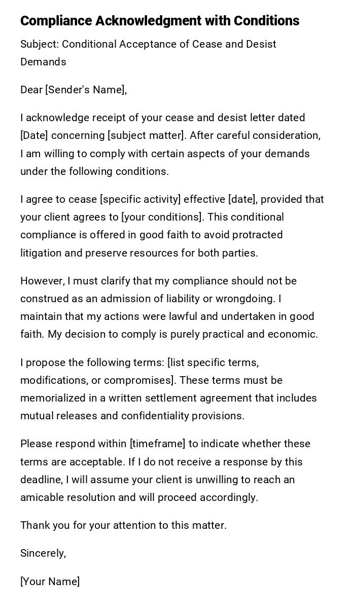 Compliance Acknowledgment with Conditions Compliance Acknowledgment with Conditions