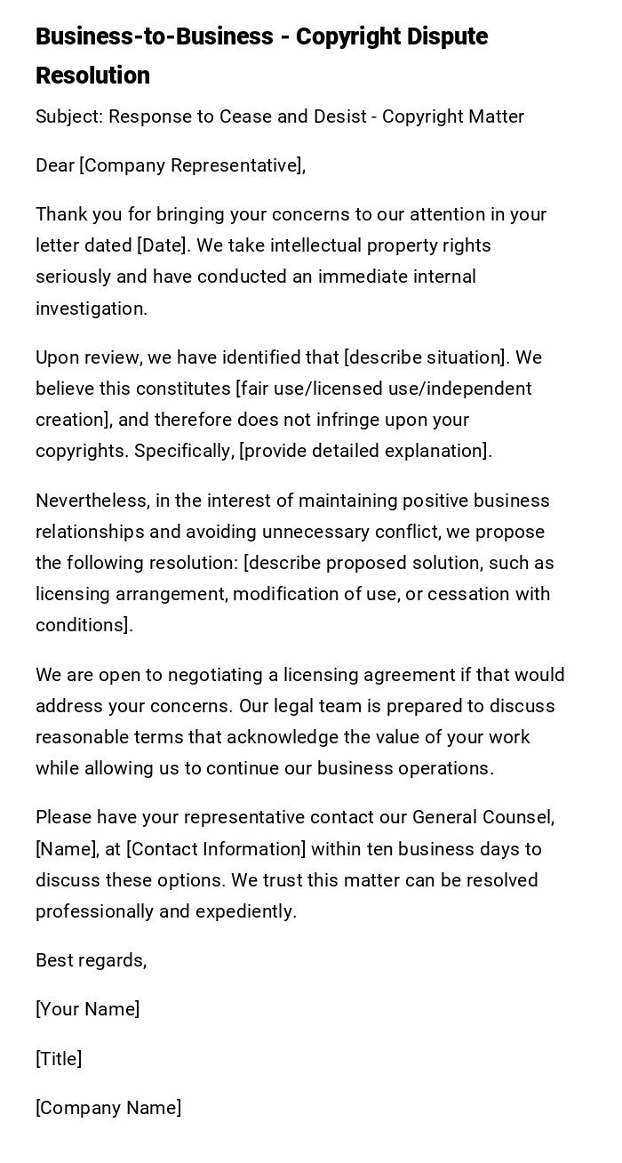 Business-to-Business - Copyright Dispute Resolution Business-to-Business - Copyright Dispute Resolution