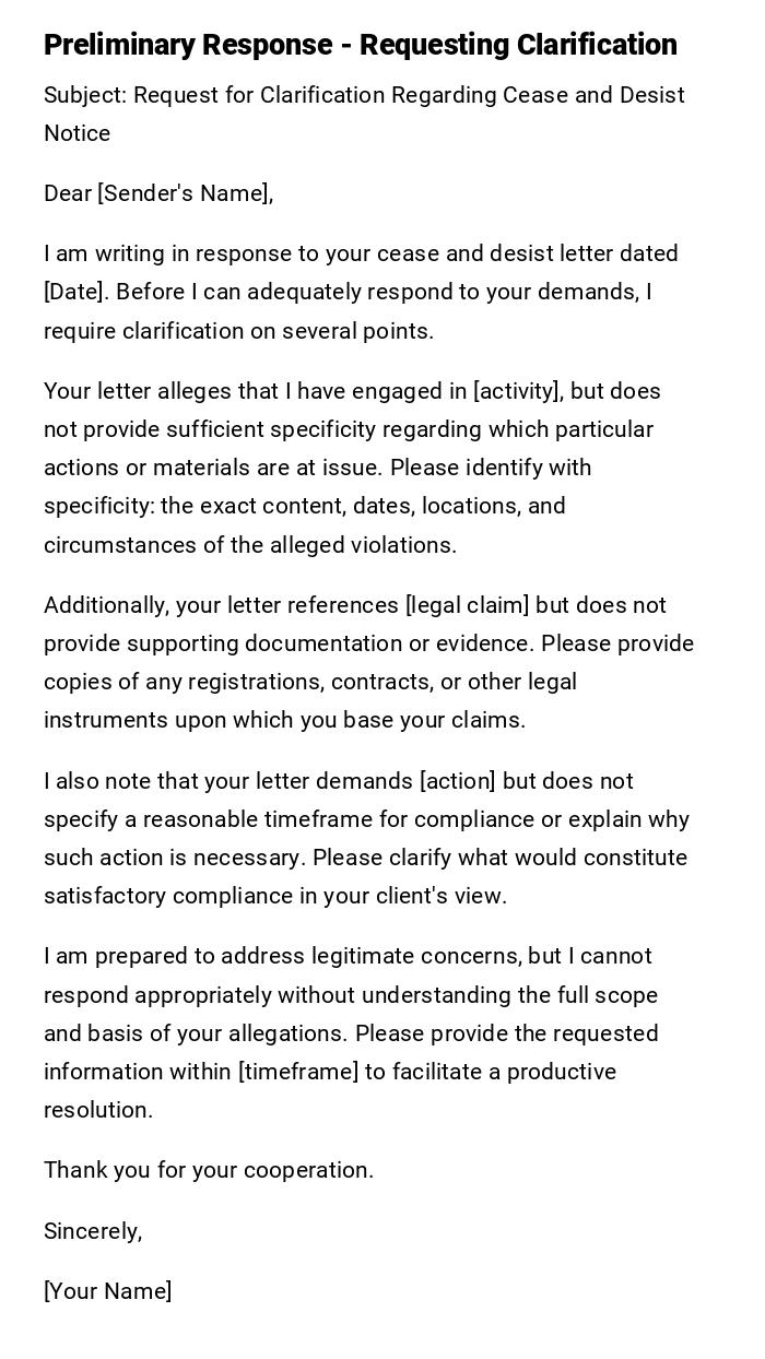 Preliminary Response - Requesting Clarification Preliminary Response - Requesting Clarification