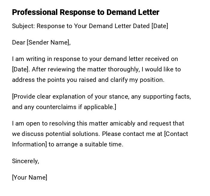 Professional Response to Demand Letter Professional Response to Demand Letter