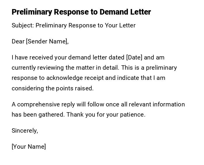 Preliminary Response to Demand Letter Preliminary Response to Demand Letter