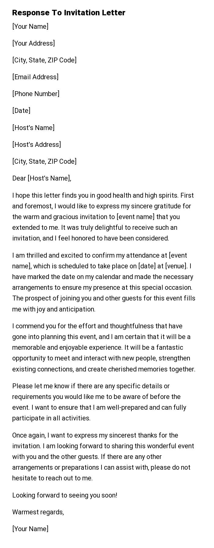 Response To Invitation Letter