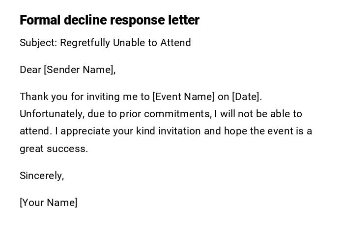 Formal decline response letter Formal decline response letter