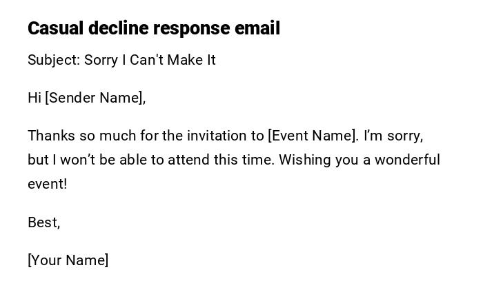 Casual decline response email Casual decline response email