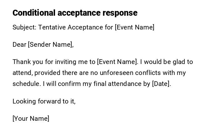Conditional acceptance response Conditional acceptance response