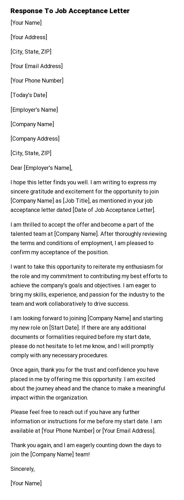 Response To Job Acceptance Letter