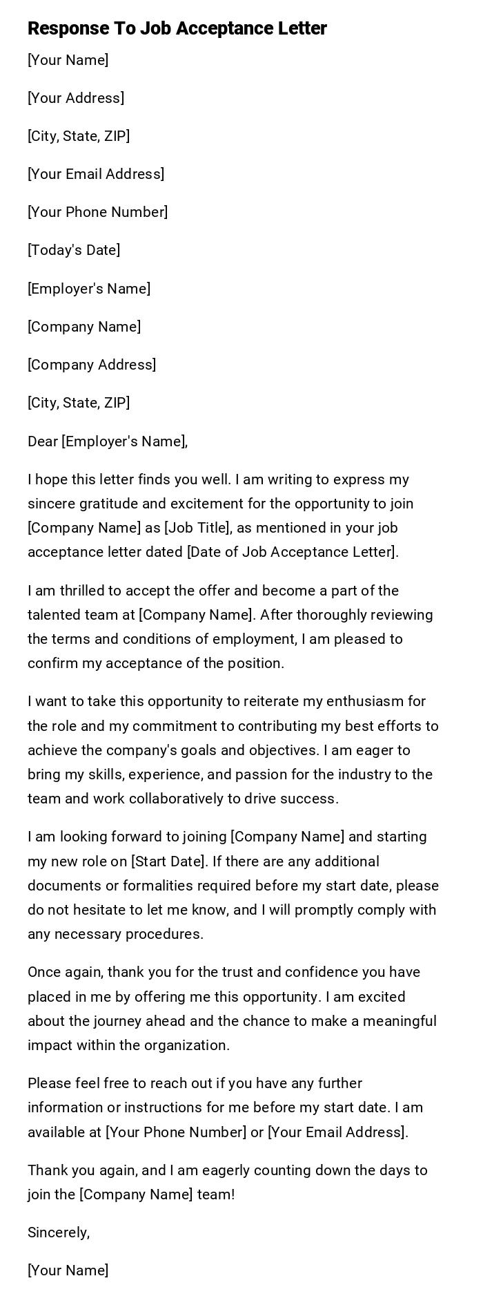 Response To Job Acceptance Letter