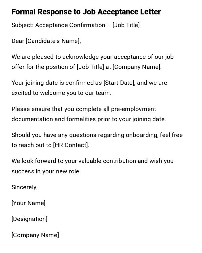 Formal Response to Job Acceptance Letter