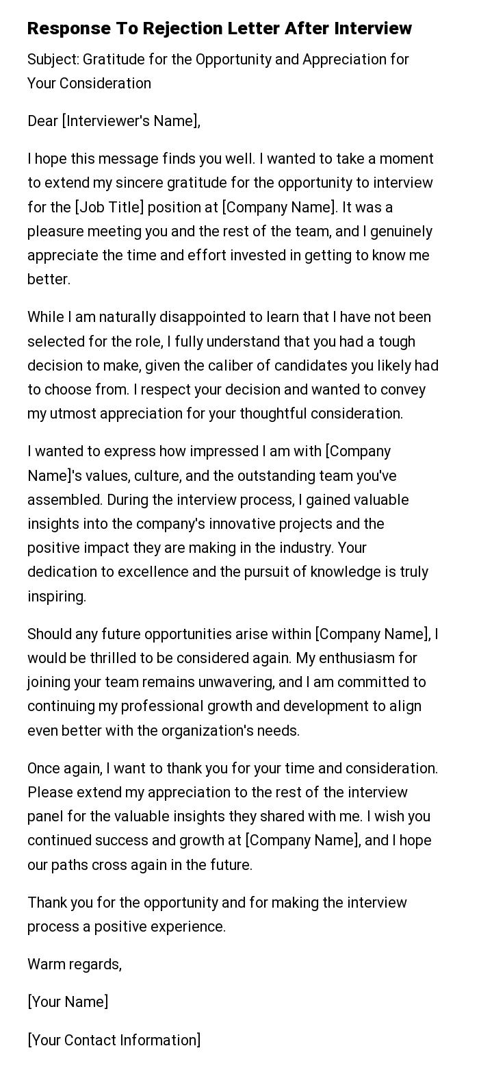 Response To Rejection Letter After Interview