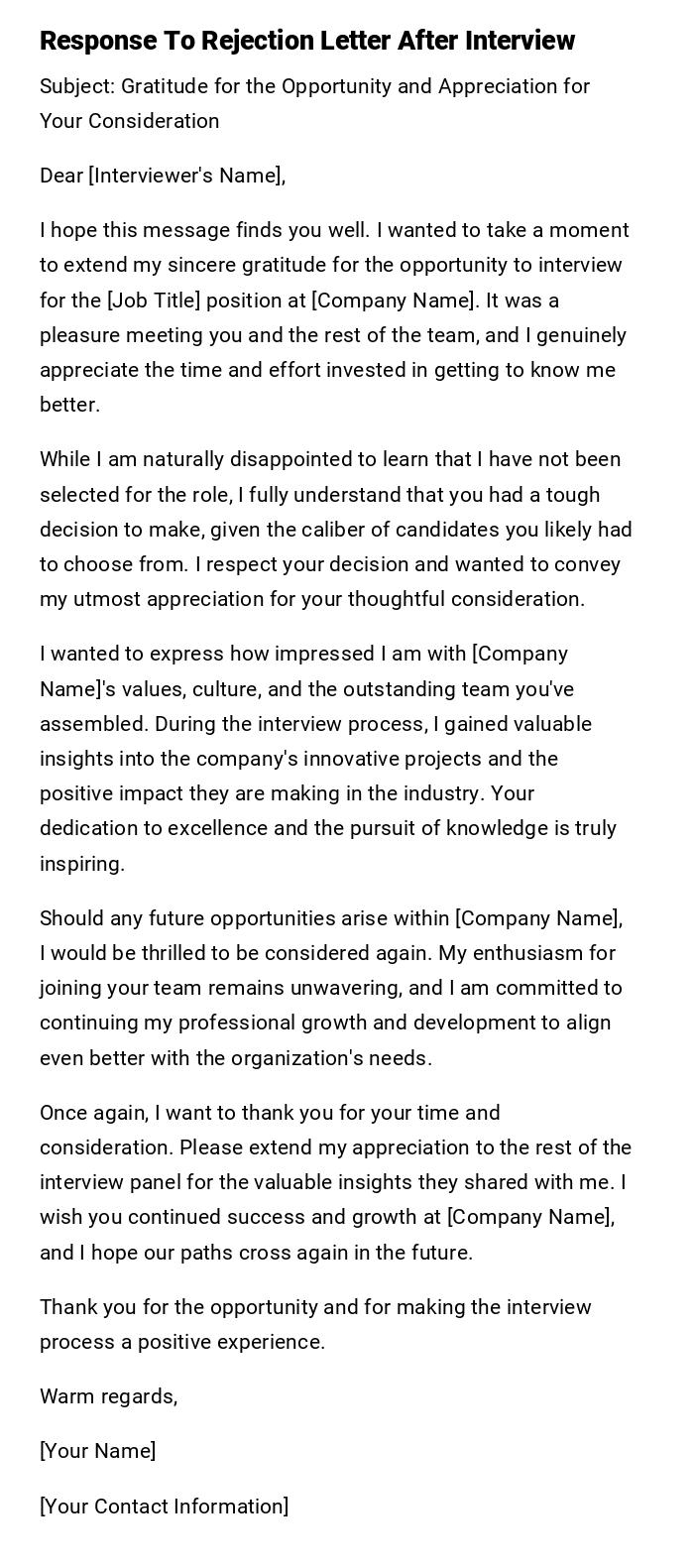 Response To Rejection Letter After Interview