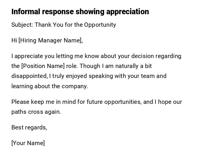 Informal response showing appreciation Informal response showing appreciation