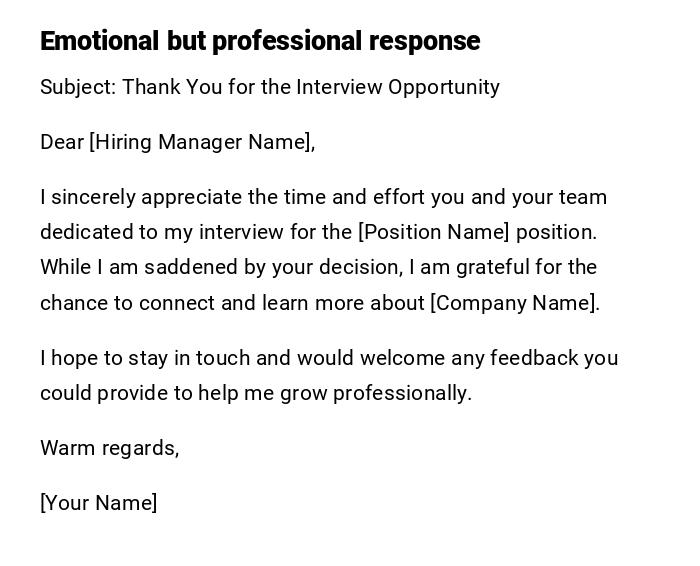 Emotional but professional response Emotional but professional response