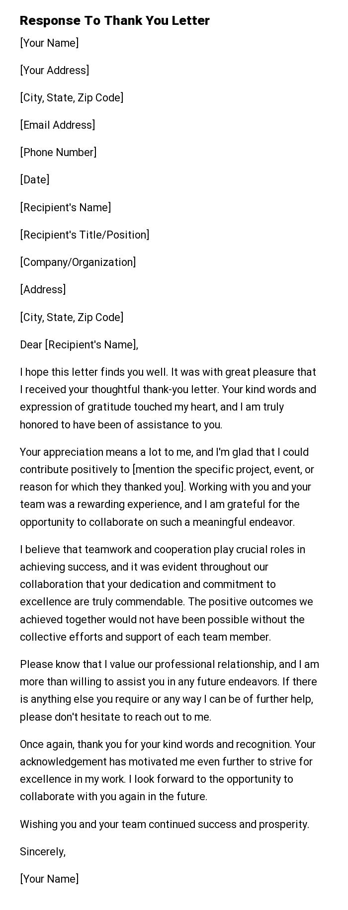 Response To Thank You Letter