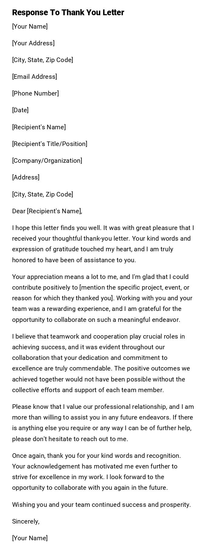 Response To Thank You Letter