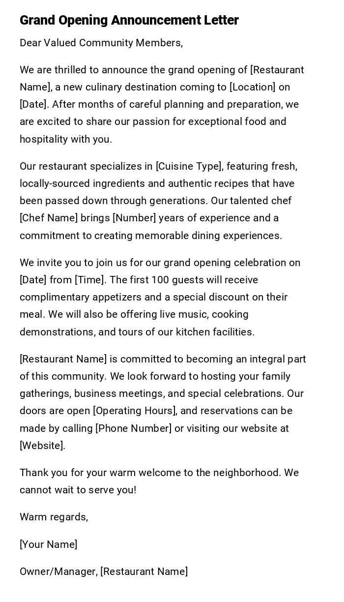 Grand Opening Announcement Letter Grand Opening Announcement Letter