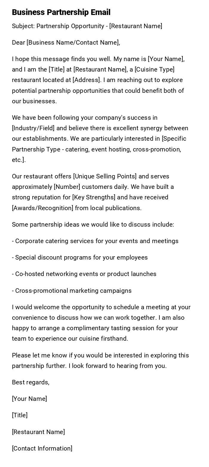 Business Partnership Email Business Partnership Email