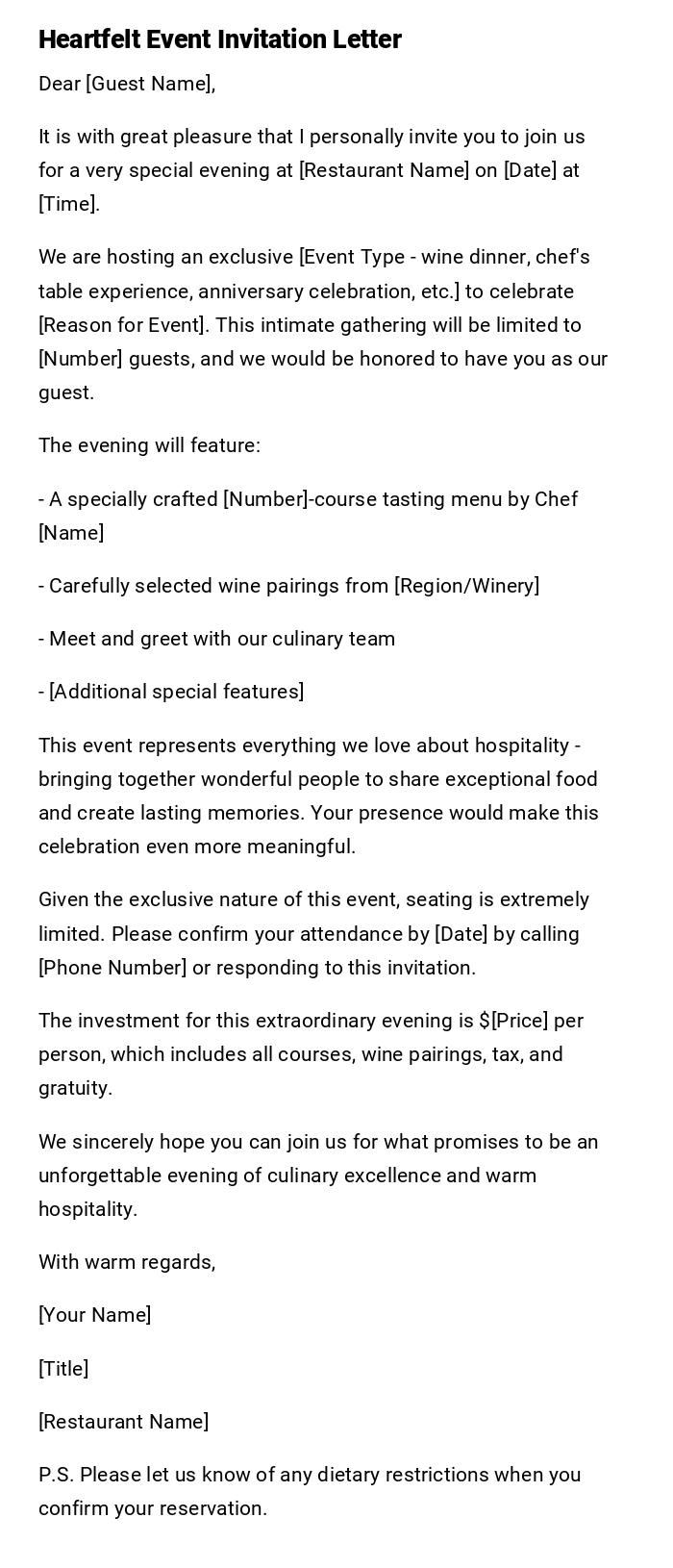 Heartfelt Event Invitation Letter Heartfelt Event Invitation Letter