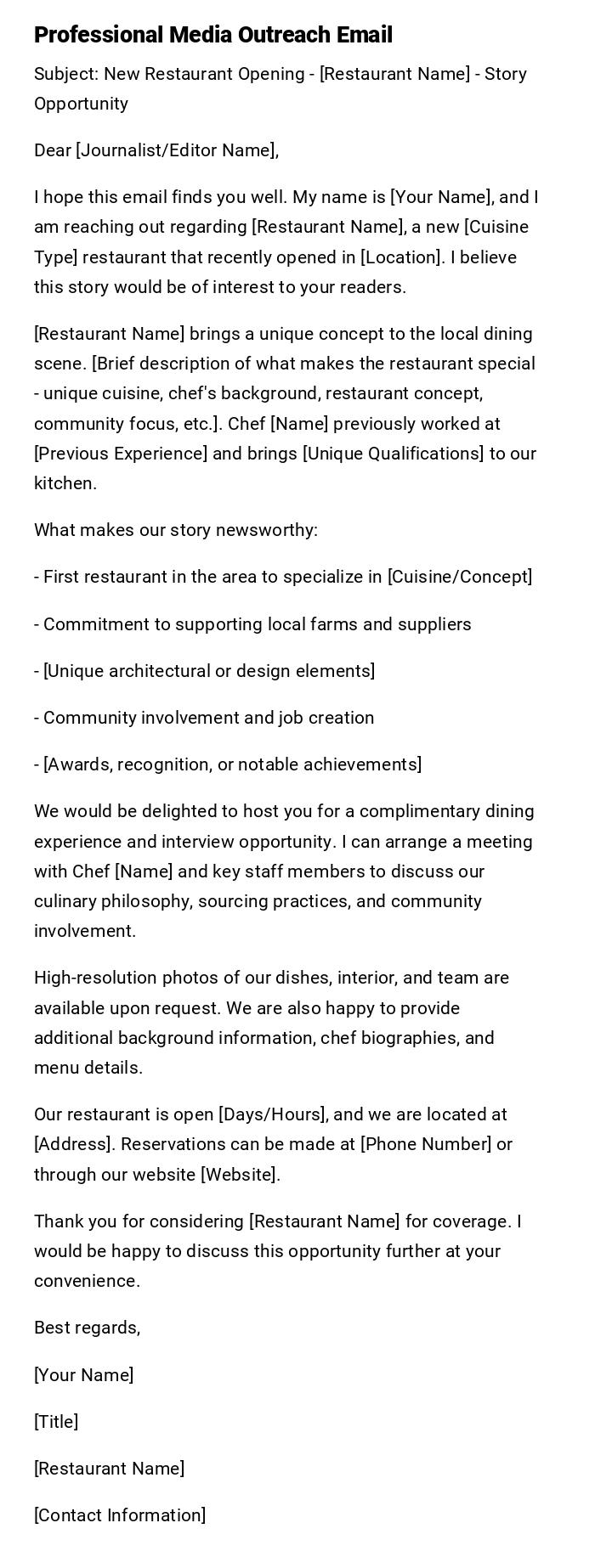 Professional Media Outreach Email Professional Media Outreach Email