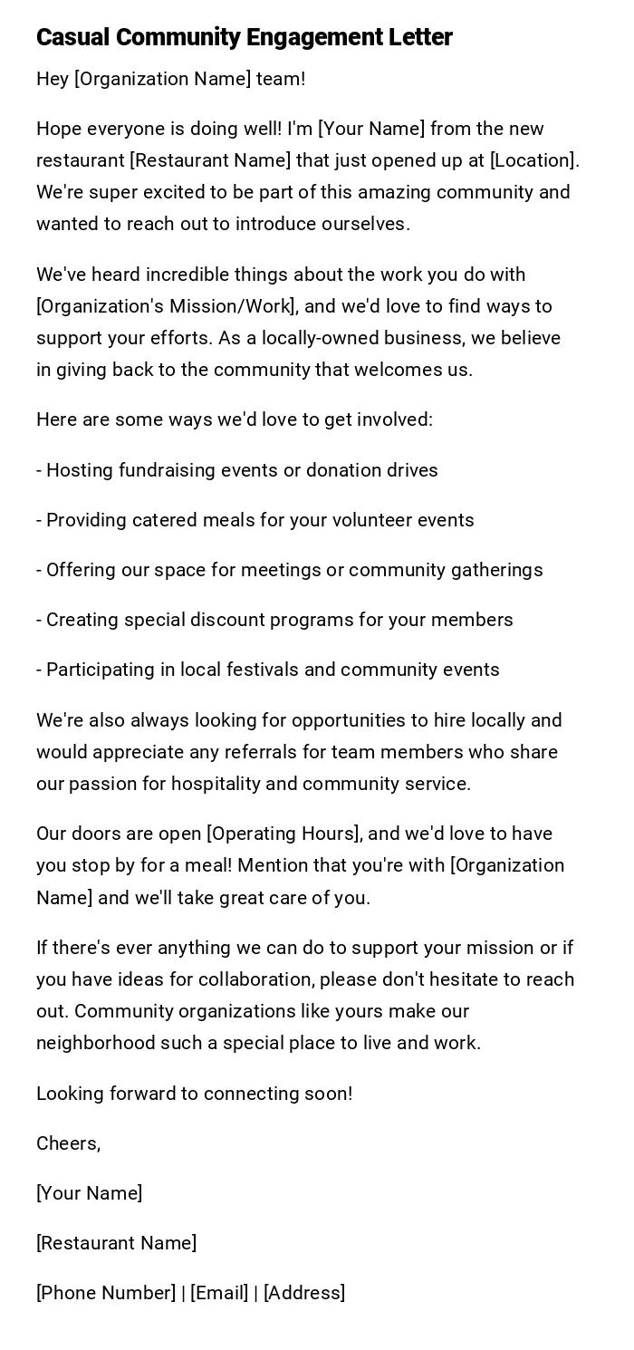 Casual Community Engagement Letter Casual Community Engagement Letter