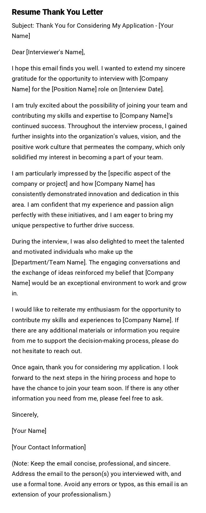 Resume Thank You Letter